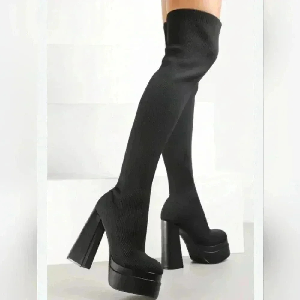 "Slay the Y2K Look with  Givanna Bratz knee  High Platform Sock Boots." Size 37